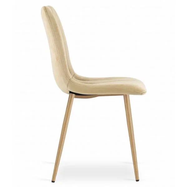 Set 4 scaune bucatarie/living, Artool, Lava, catifea bej, picioare metal natur, 45x55x86 cm