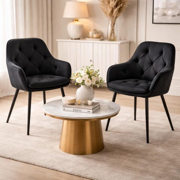 Scaun stil fotoliu bucatarie/living, Artool, York, catifea neagra, picioare metal negru, 56x62x83.5 cm