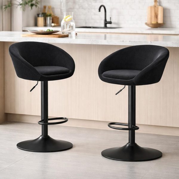 Scaun de bucatarie/bar, Artool, East, rotativ, catifea neagra, picior metal negru, 53x46x81-103 cm