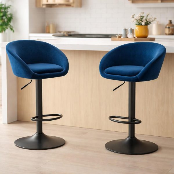 Scaun de bucatarie/bar, Artool, East, rotativ, catifea bleumarin, picior metal negru, 53x46x81-103 cm