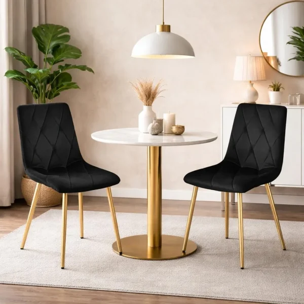 Scaun bucatarie/living, Artool, Libra, catifea neagra, picioare metal auriu, 45x54x86.5 cm