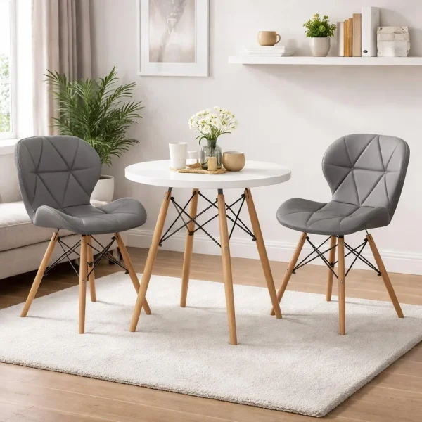 Scaun stil scandinav, Artool, Lago, piele ecologica gri, picioare lemn natur, 47x52x73 cm