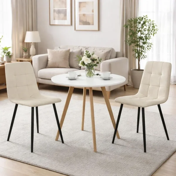 Scaun bucatarie/living, Artool, Kara, catifea bej, picioare metal negru, 45x50.5x87 cm