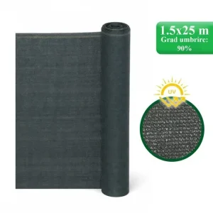 Plasa de umbrire, HDPE, UV, 150 g/mp, grad umbrire 90%, antracit, 1.5x25 m, Strend Pro