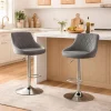 Set 2 scaune de bucatarie/bar, Artool, Kast, rotativ, catifea gri, picior metal argintiu, 45.5x49x85-105 cm