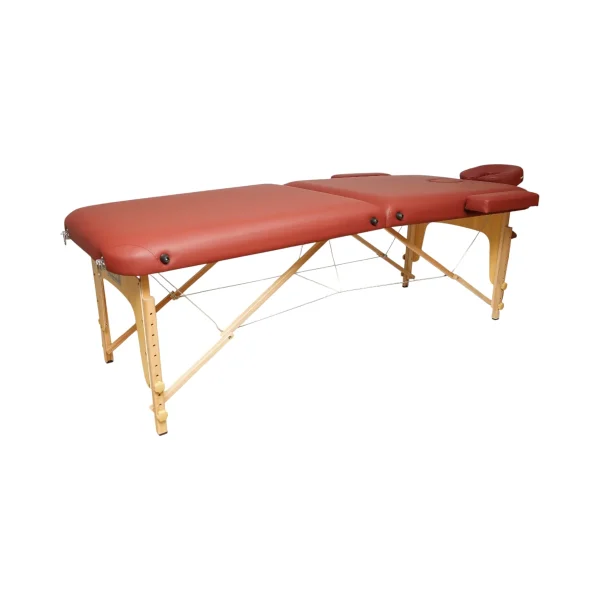 Masa de masaj pliabila, 2 zone, cadru lemn, spuma 5cm, inaltime 55-76cm, piele ecologica, dimensiuni 60x213cm, culoare Burgundy