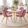 Set 4 scaune bucatarie/living, Artool, Bora, catifea roz inchis, picioare lemn natur, 44.5x54x81.5 cm