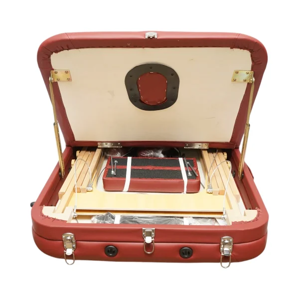 Masa de masaj pliabila, 3 zone, cadru lemn, spuma 5cm, inaltime 55-76cm, piele ecologica, dimensiuni 60x213cm, culoare Burgundy