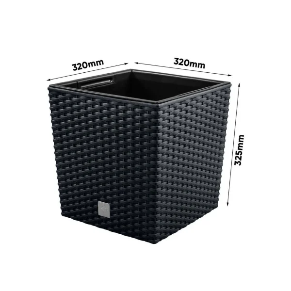 Ghiveci de flori, Prosperplast, Rato Low, patrat, 32 L, imitatie ratan, antracit, 32x32x32.5 cm