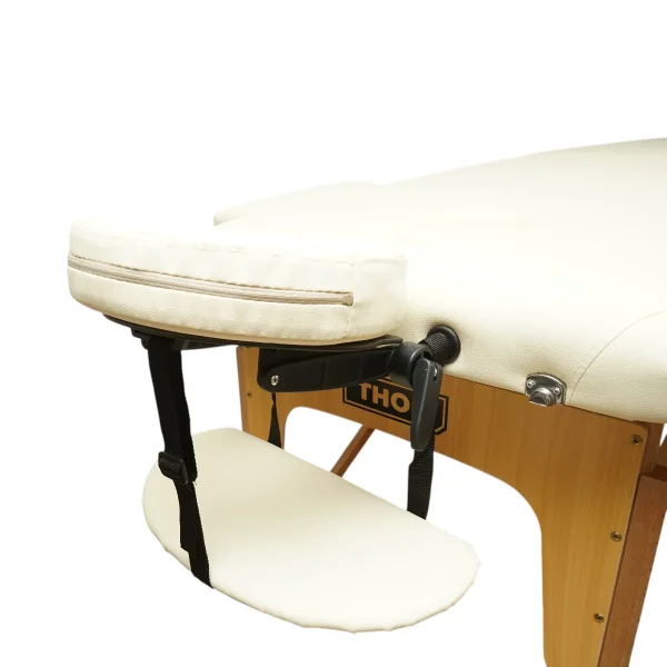 Masa de masaj pliabila, 2 zone, cadru lemn, spuma 5cm, inaltime 55-76cm, piele ecologica, dimensiuni 60x213cm, culoare Crem