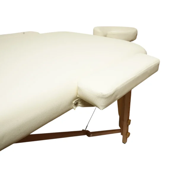 Masa de masaj pliabila, 3 zone, cadru lemn, spuma 5cm, inaltime 55-76cm, piele ecologica, dimensiuni 60x213cm, culoare Crem