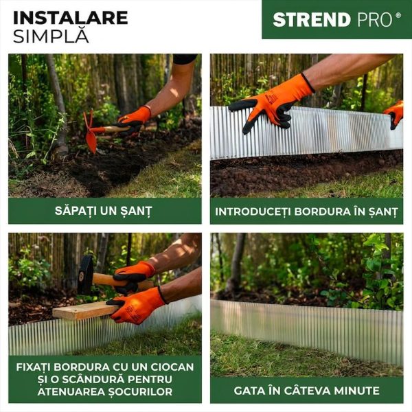 Bordura gazon din metal, argintiu, 6 m x 200 mm, Strend Pro