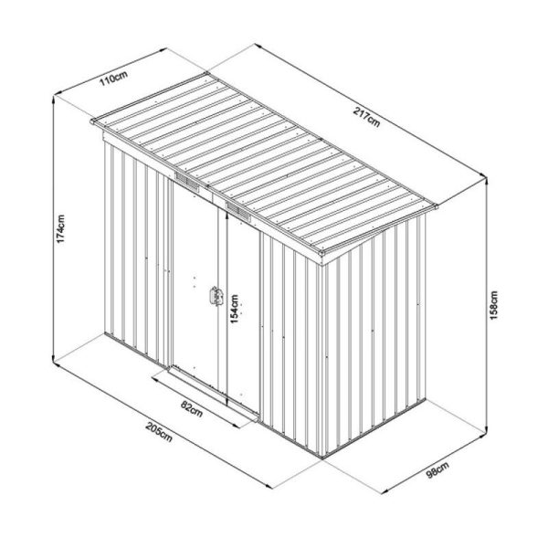 Casuta/magazie/sopron de gradina pentru depozitare unelte, cu structura baza inclusa, metal, gri antracit, 217x110x174 cm, Strend Pro