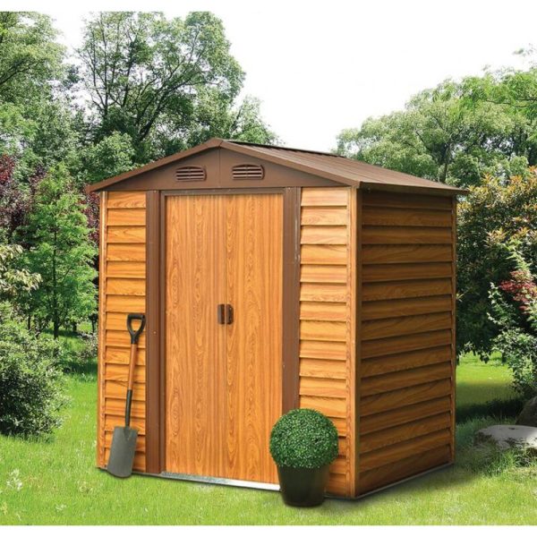 Casuta/magazie/sopron de gradina pentru depozitare unelte, metal, maro natur, 193x152x203 cm, Strend Pro