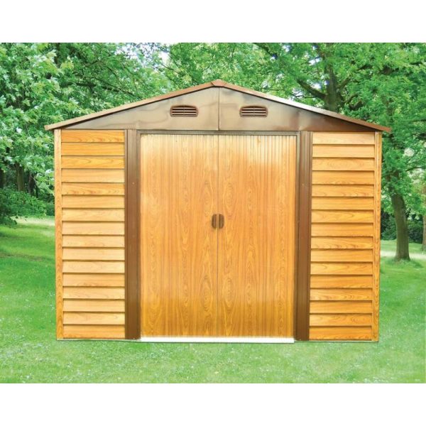 Casuta/magazie/sopron de gradina pentru depozitare unelte, metal, maro natur, 278x238x215 cm, Strend Pro