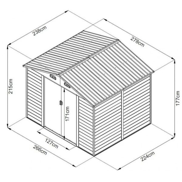 Casuta/magazie/sopron de gradina pentru depozitare unelte, metal, maro natur, 278x238x215 cm, Strend Pro