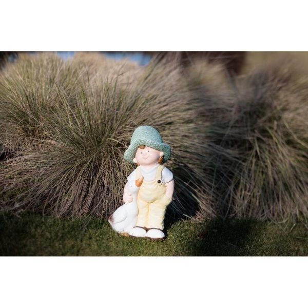 Decoratiune gradina, MagicHome, ceramica, baiat cu rata, 15.5x25.5x44.5 cm