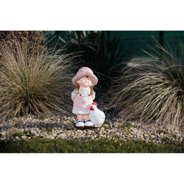 Decoratiune gradina, MagicHome, ceramica, fata cu cocos, 15.5x25.5x44.5 cm