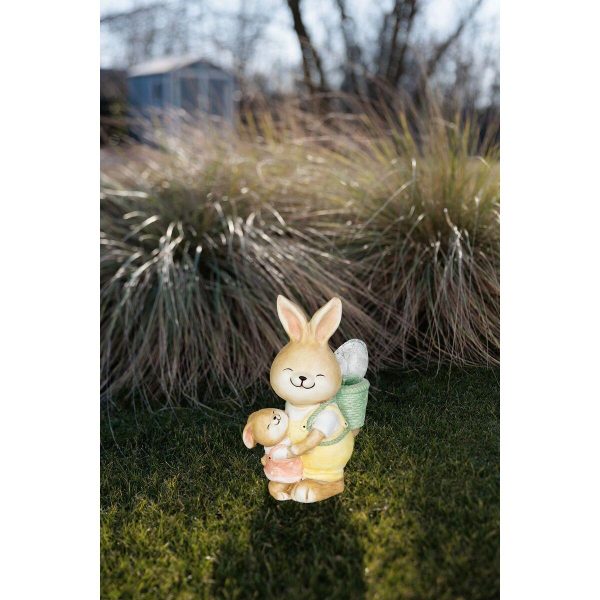 Decoratiune gradina, ceramica, solara, iepuras cu pui si cos cu ou, LED, 17.8x25.5x39 cm, MagicHome