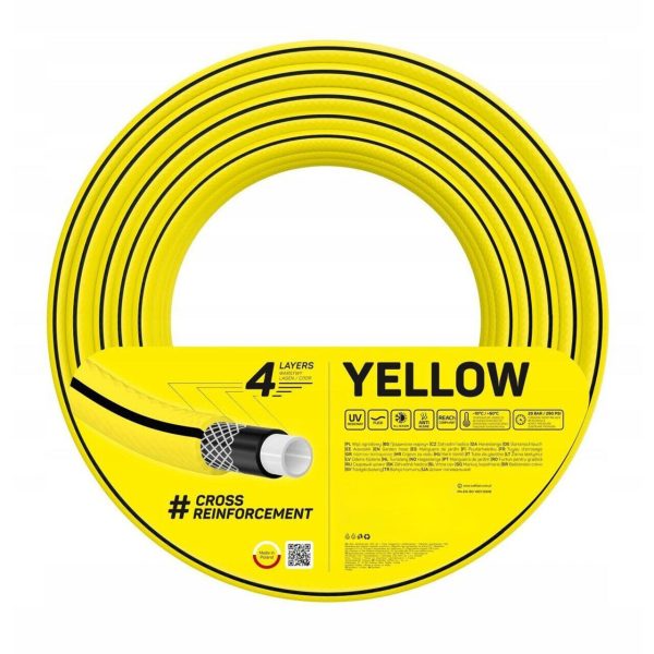Furtun de gradina, 4 straturi, cu 2 cuple si adaptor, 3/4", 20 m, Cellfast Yellow