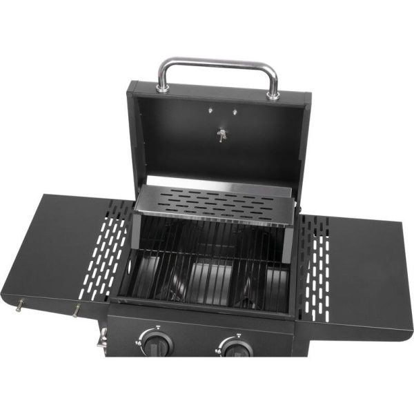 Gratar gradina, grill dreptunghiular, cu gaz, 2 arzatoare, cu roti, capac, rafturi, 96x50x100 cm, BBQ Andora
