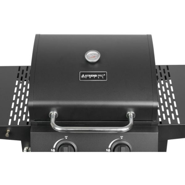 Gratar gradina, grill dreptunghiular, cu gaz, 2 arzatoare, cu roti, capac, rafturi, 96x50x100 cm, BBQ Andora