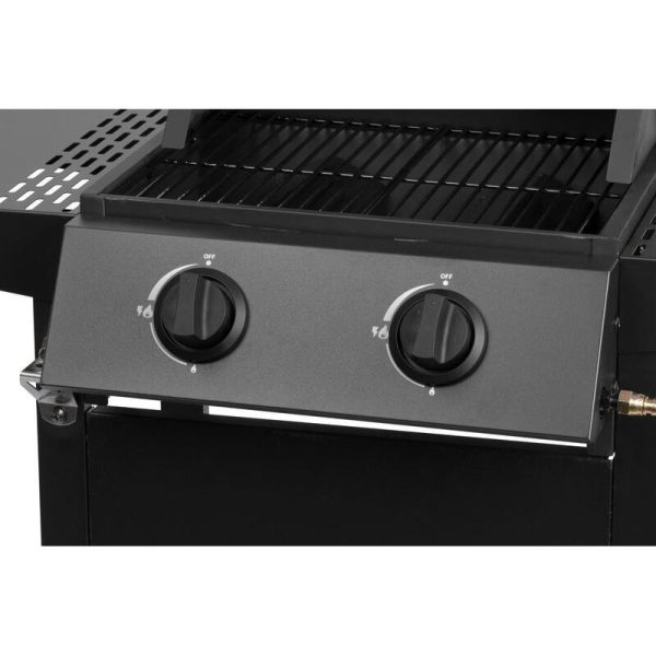 Gratar gradina, grill dreptunghiular, cu gaz, 2 arzatoare, cu roti, capac, rafturi, 96x50x100 cm, BBQ Andora