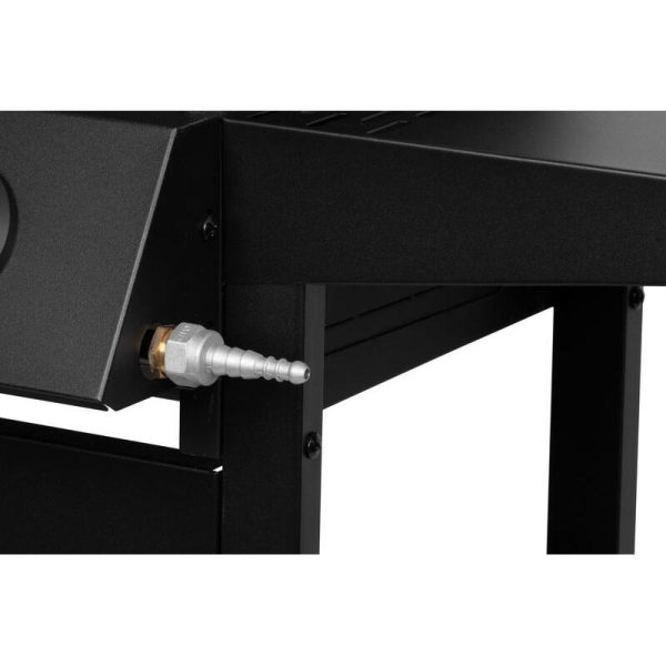 Gratar gradina, grill dreptunghiular, cu gaz, 4 arzatoare, cu roti, capac, rafturi, 116x50x100 cm, BBQ Malaga