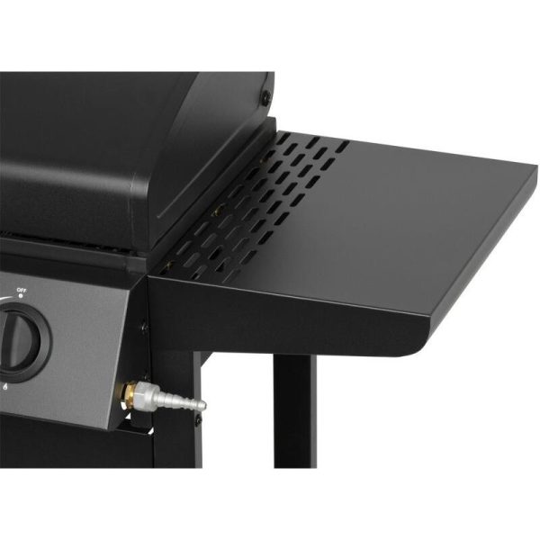 Gratar gradina, grill dreptunghiular, cu gaz, 4 arzatoare, cu roti, capac, rafturi, 116x50x100 cm, BBQ Malaga