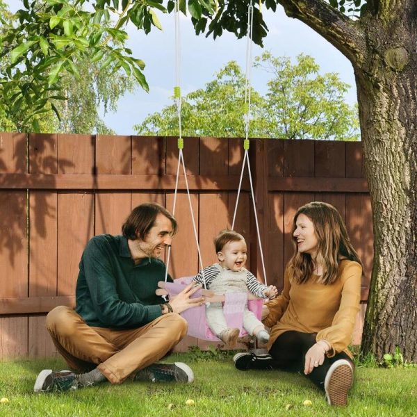 Leagan pentru copii, textil/lemn, roz, 40x40x180 cm