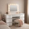 Masa de toaleta/machiaj, Vanessa, alba, sertare lucioase, cu oglinda si LED-uri, 130x43x143 cm