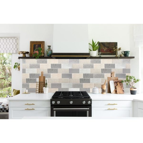 Panou decorativ, PVC, model textil 3D, nuante gri pastel, 96x48.5cm