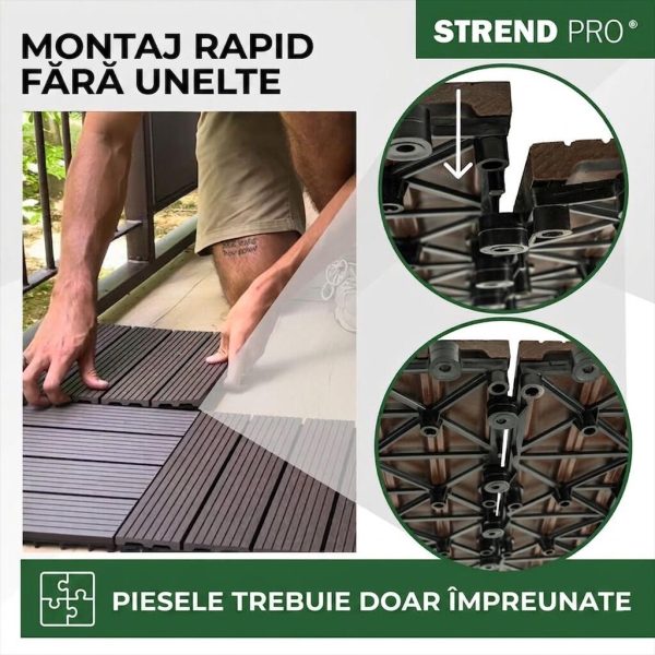 Podea de gradina din plastic, set 9 buc, 31x31 cm, maro inchis, Strend Pro