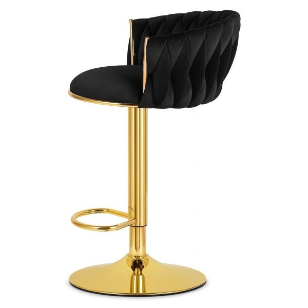 Scaun de bucatarie/bar, Artool, Mig, rotativ, catifea neagra, picior metal auriu, 51x50x84-105 cm