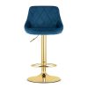 Scaun de bucatarie/bar, Artool, Kast, rotativ, catifea bleumarin, picior metal auriu, 45.5x49x85-105 cm