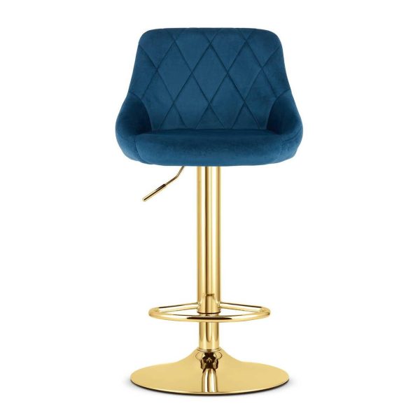 Scaun de bucatarie/bar, Artool, Kast, rotativ, catifea bleumarin, picior metal auriu, 45.5x49x85-105 cm