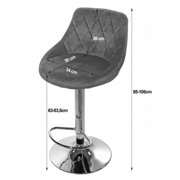 Scaun de bucatarie/bar, Artool, Kast, rotativ, catifea bleumarin, picior metal auriu, 45.5x49x85-105 cm
