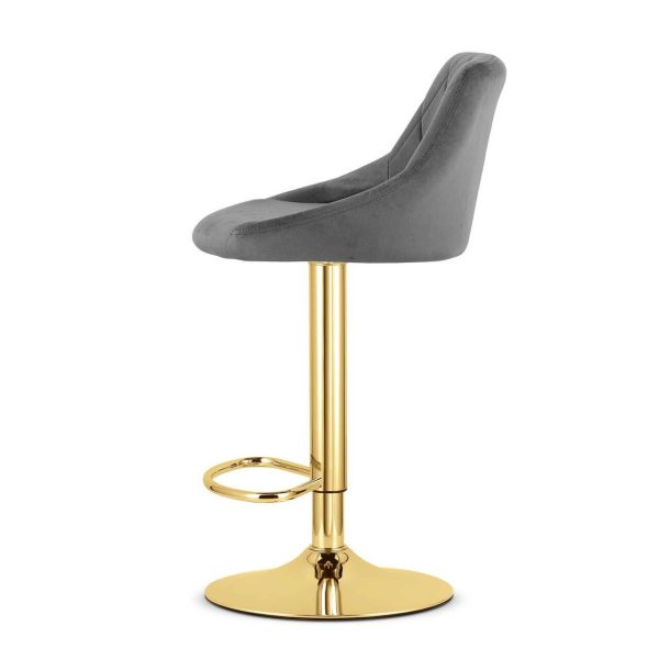 Scaun de bucatarie/bar, Artool, Kast, rotativ, catifea gri, picior metal auriu, 45.5x49x85-105 cm