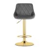 Scaun de bucatarie/bar, Artool, Kast, rotativ, catifea gri, picior metal auriu, 45.5x49x85-105 cm