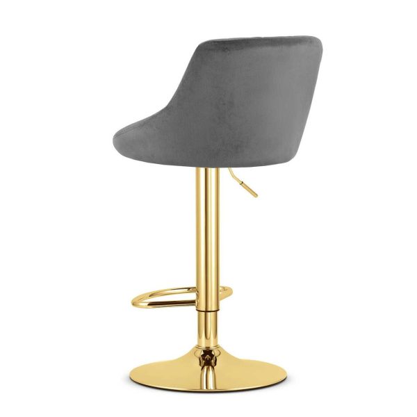 Scaun de bucatarie/bar, Artool, Kast, rotativ, catifea gri, picior metal auriu, 45.5x49x85-105 cm
