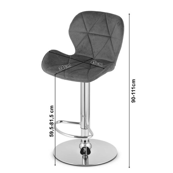 Scaun de bucatarie/bar, Artool, West, rotativ, catifea gri, picior metal negru, 46x48.5x90-111 cm