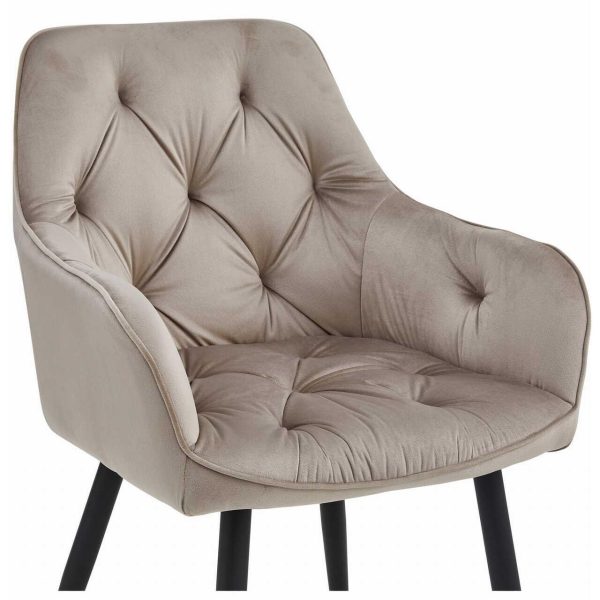 Scaun stil fotoliu bucatarie/living, Artool, York, catifea bej inchis, picioare metal negru, 56x62x83.5 cm