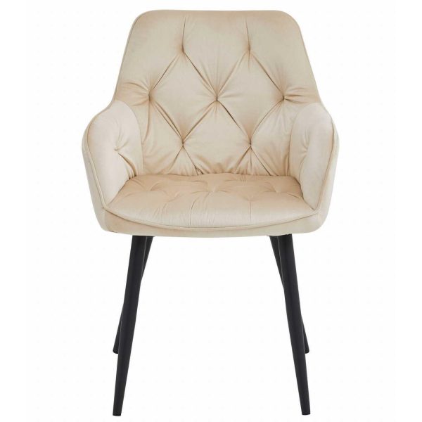 Scaun stil fotoliu bucatarie/living, Artool, York, catifea bej, picioare metal negru, 56x62x83.5 cm