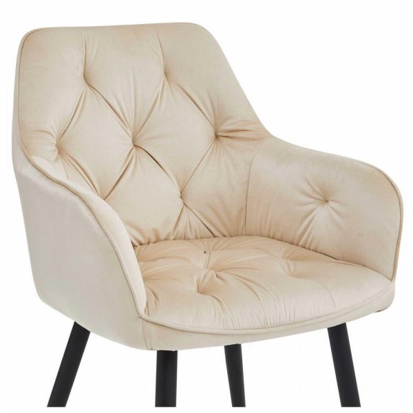 Scaun stil fotoliu bucatarie/living, Artool, York, catifea bej, picioare metal negru, 56x62x83.5 cm