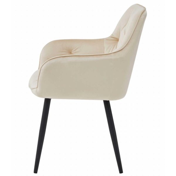 Scaun stil fotoliu bucatarie/living, Artool, York, catifea bej, picioare metal negru, 56x62x83.5 cm