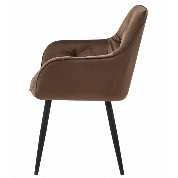 Scaun stil fotoliu bucatarie/living, Artool, York, catifea maro, picioare metal negru, 56x62x83.5 cm