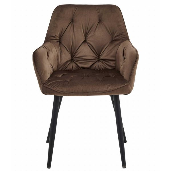 Scaun stil fotoliu bucatarie/living, Artool, York, catifea maro, picioare metal negru, 56x62x83.5 cm