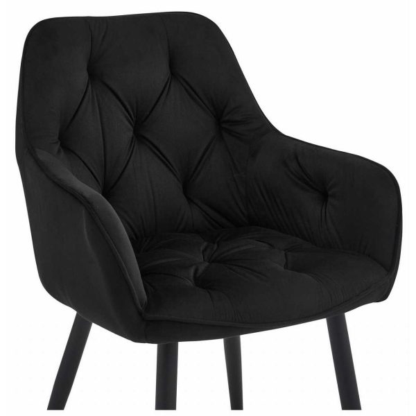 Scaun stil fotoliu bucatarie/living, Artool, York, catifea neagra, picioare metal negru, 56x62x83.5 cm