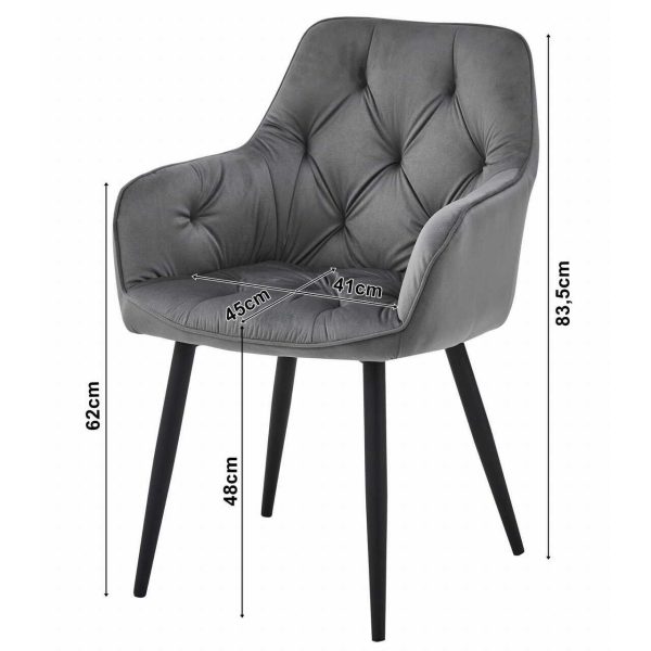 Scaun stil fotoliu bucatarie/living, Artool, York, catifea neagra, picioare metal negru, 56x62x83.5 cm