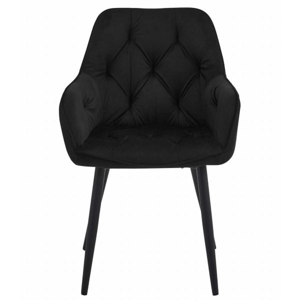 Scaun stil fotoliu bucatarie/living, Artool, York, catifea neagra, picioare metal negru, 56x62x83.5 cm